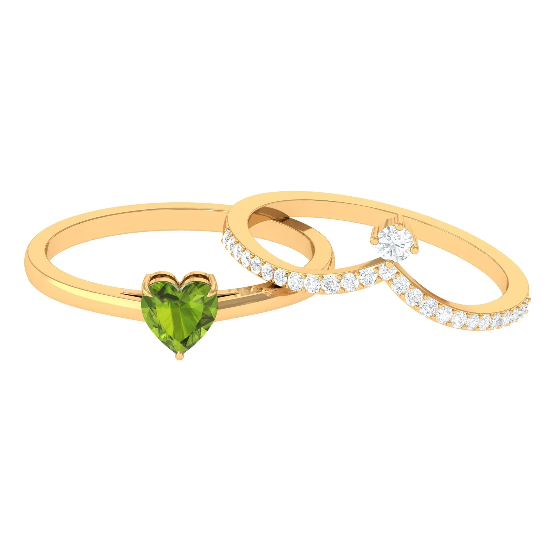 Natural Peridot Heart Ring Set with Diamond