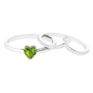Natural Peridot Heart Ring Set with Diamond