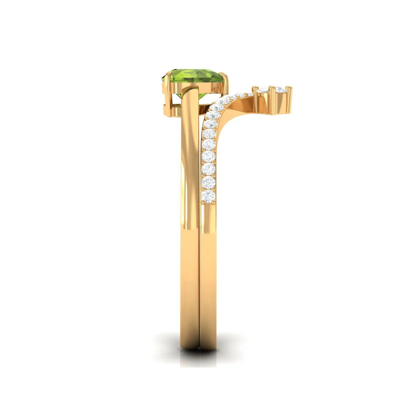 Natural Peridot Heart Ring Set with Diamond