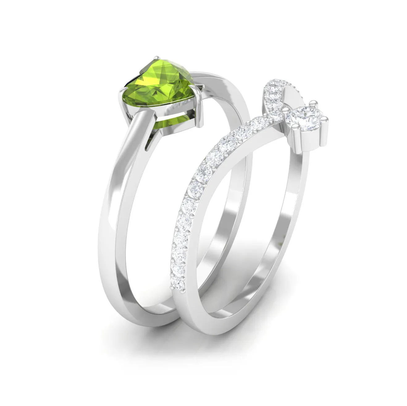 Natural Peridot Heart Ring Set with Diamond