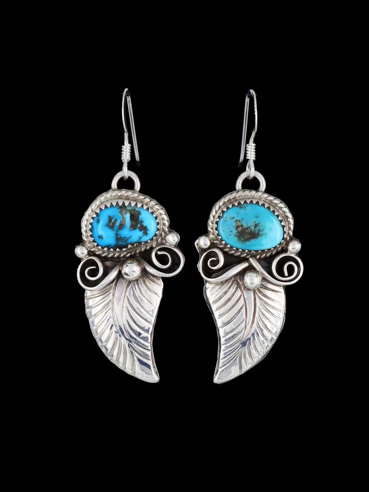 Navajo Kingman Turquoise Sterling Silver Dangle Earrings