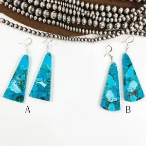 Navajo | Navajo Handmade Long Trapezoidal Turquoise Slab Earrings on Sterling Silver Fishhook