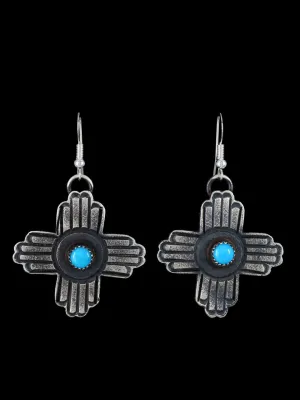 Navajo Sterling Silver Turquoise Zia Dangle Earrings