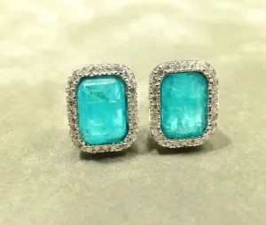 Neon Blue Paraiba Tourmaline Stud Earrings
