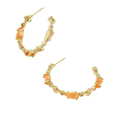 New - Kendra Scott June Mix 14K Gold Over Brass Statement Hoop Earrings - Coral Orange