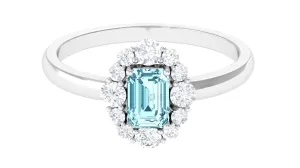Octagon Aquamarine Engagement Ring with Diamond Halo