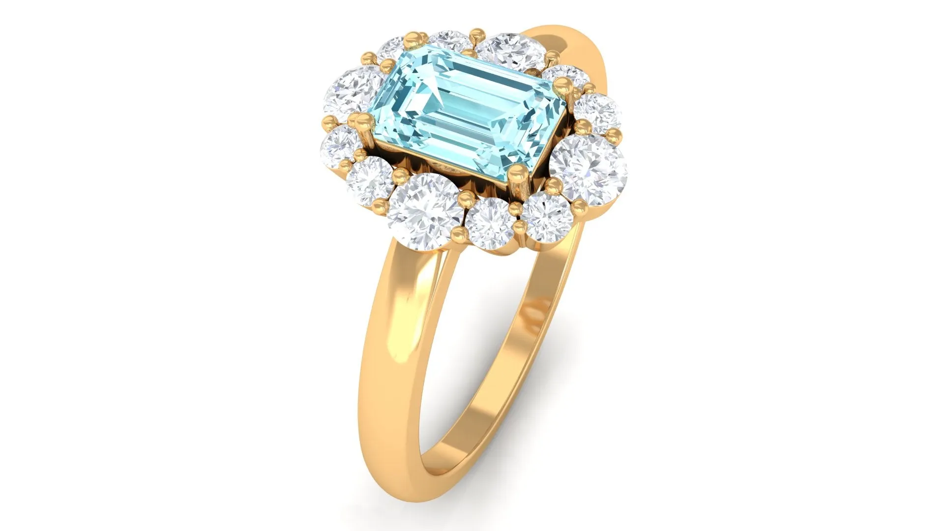Octagon Aquamarine Engagement Ring with Diamond Halo