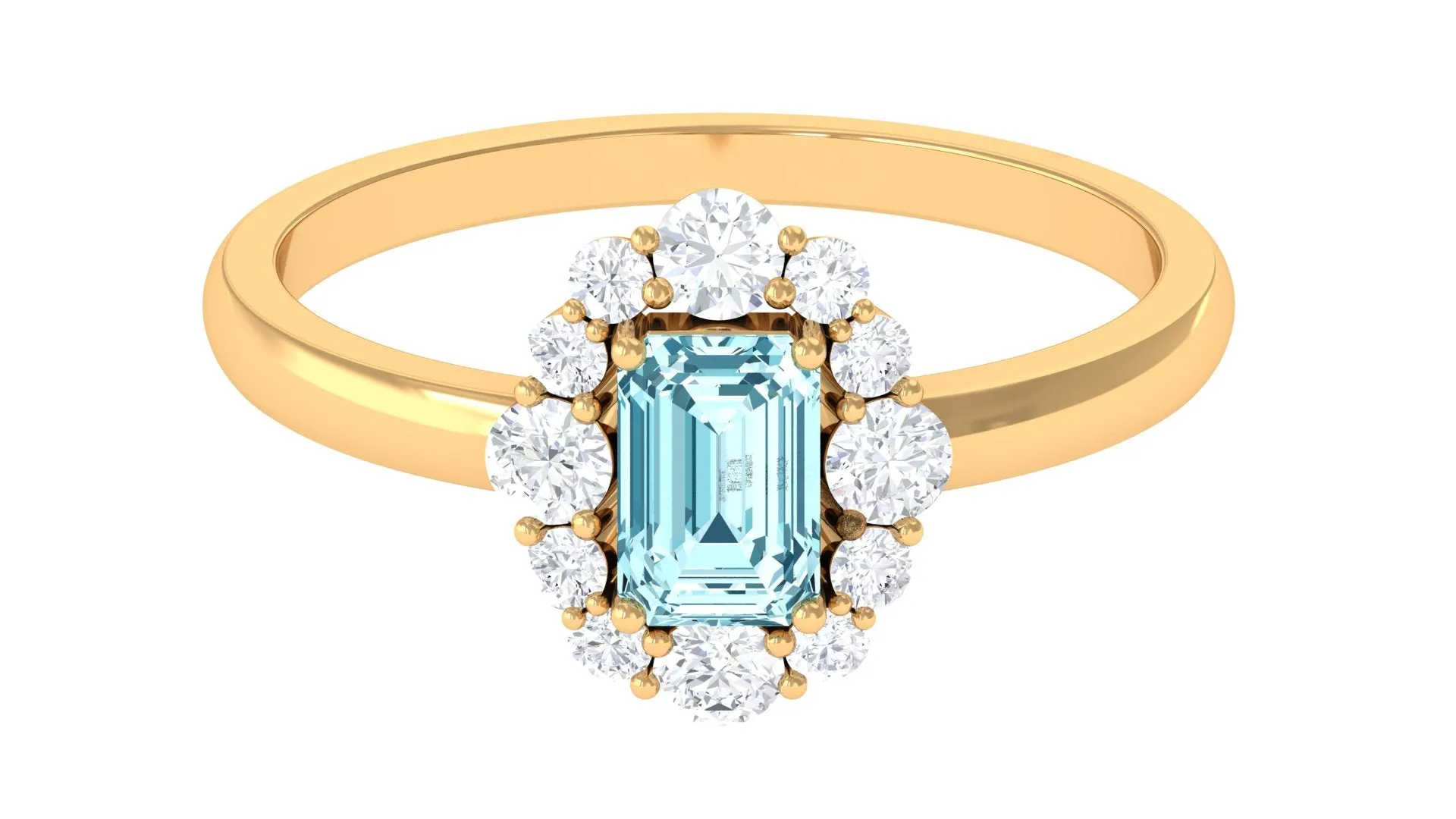Octagon Aquamarine Engagement Ring with Diamond Halo