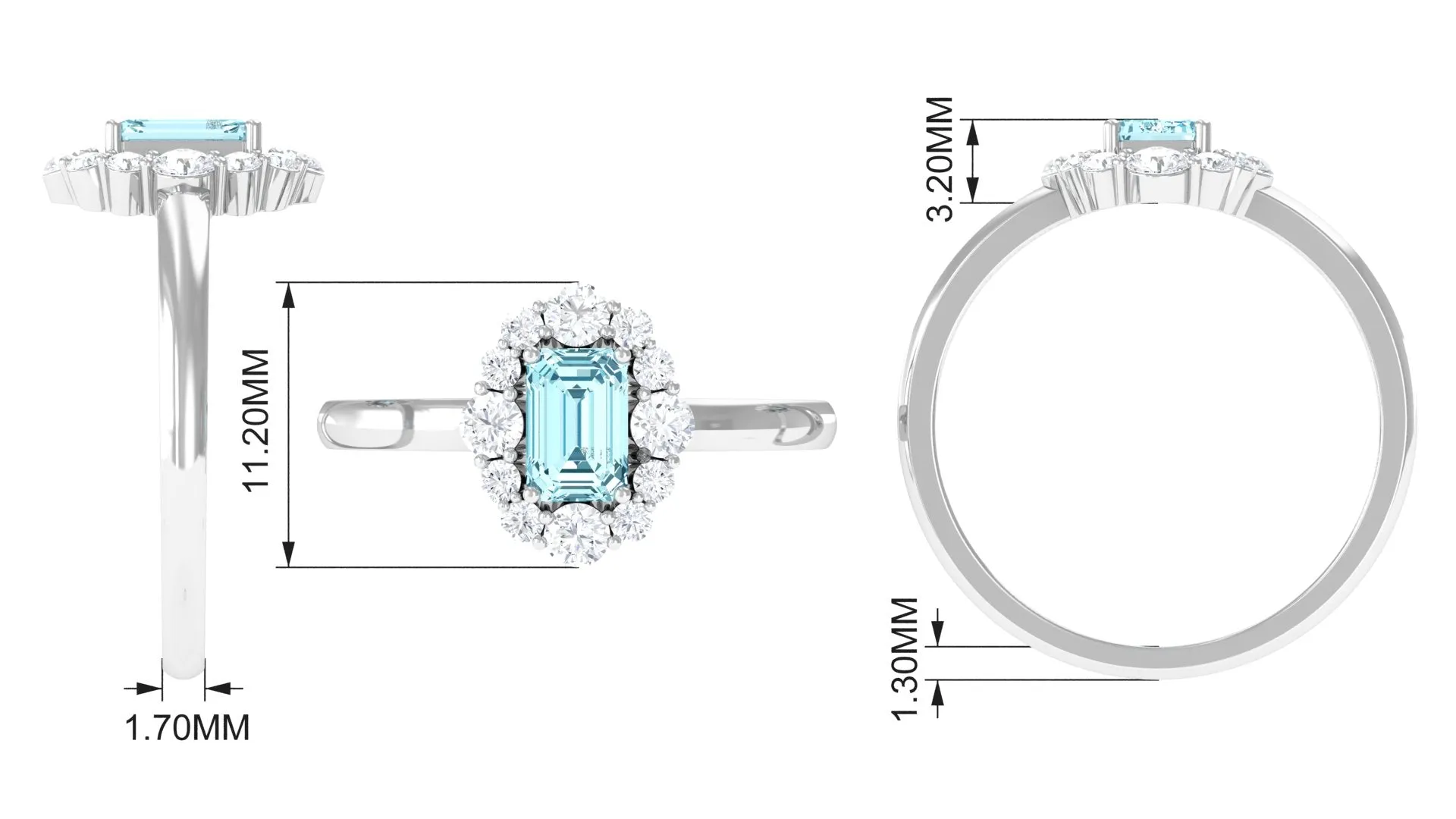 Octagon Aquamarine Engagement Ring with Diamond Halo