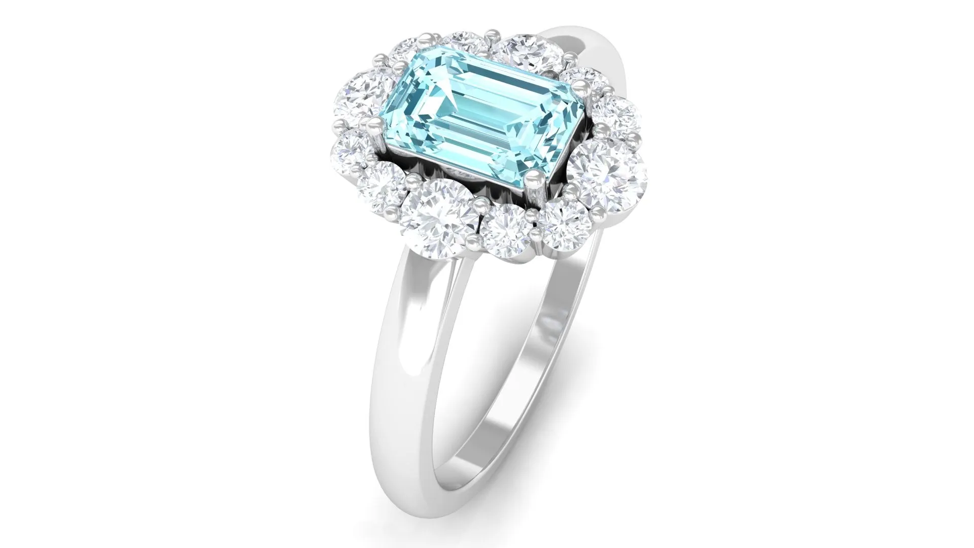 Octagon Aquamarine Engagement Ring with Diamond Halo
