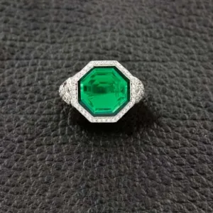 Octagonal Emerald & Diamond Ring