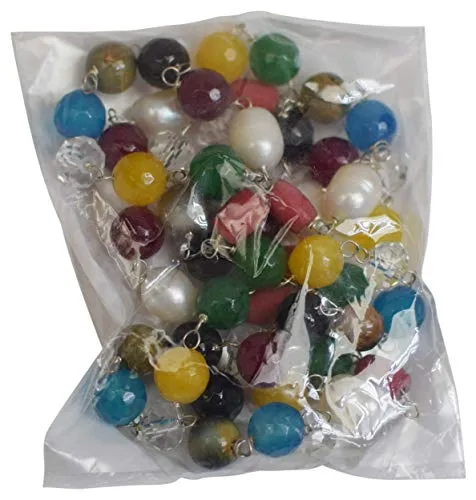 OM SHRI OM Indian Mala Prayer Colorful Gemstone Stone Beads Necklace Jewelry
