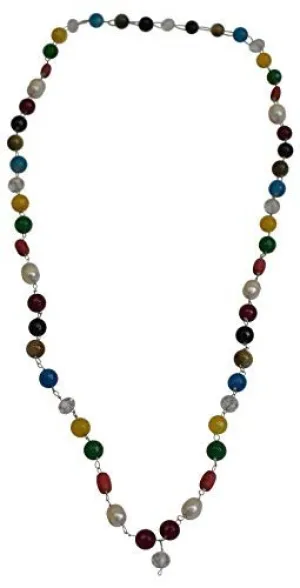 OM SHRI OM Indian Mala Prayer Colorful Gemstone Stone Beads Necklace Jewelry