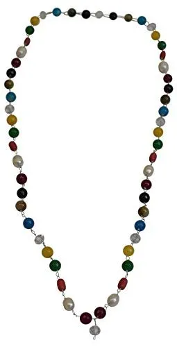 OM SHRI OM Indian Mala Prayer Colorful Gemstone Stone Beads Necklace Jewelry