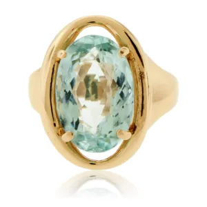 Oval-Cut Aquamarine Solitaire Style Estate Ring