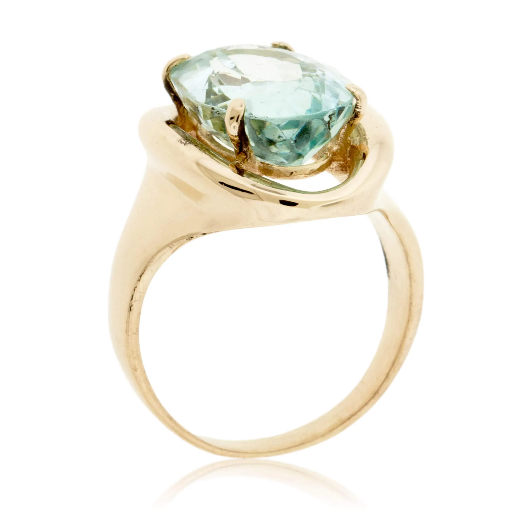 Oval-Cut Aquamarine Solitaire Style Estate Ring