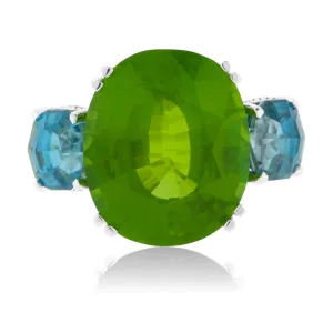 Oval Peridot & Oval Blue Zircon Cocktail Ring