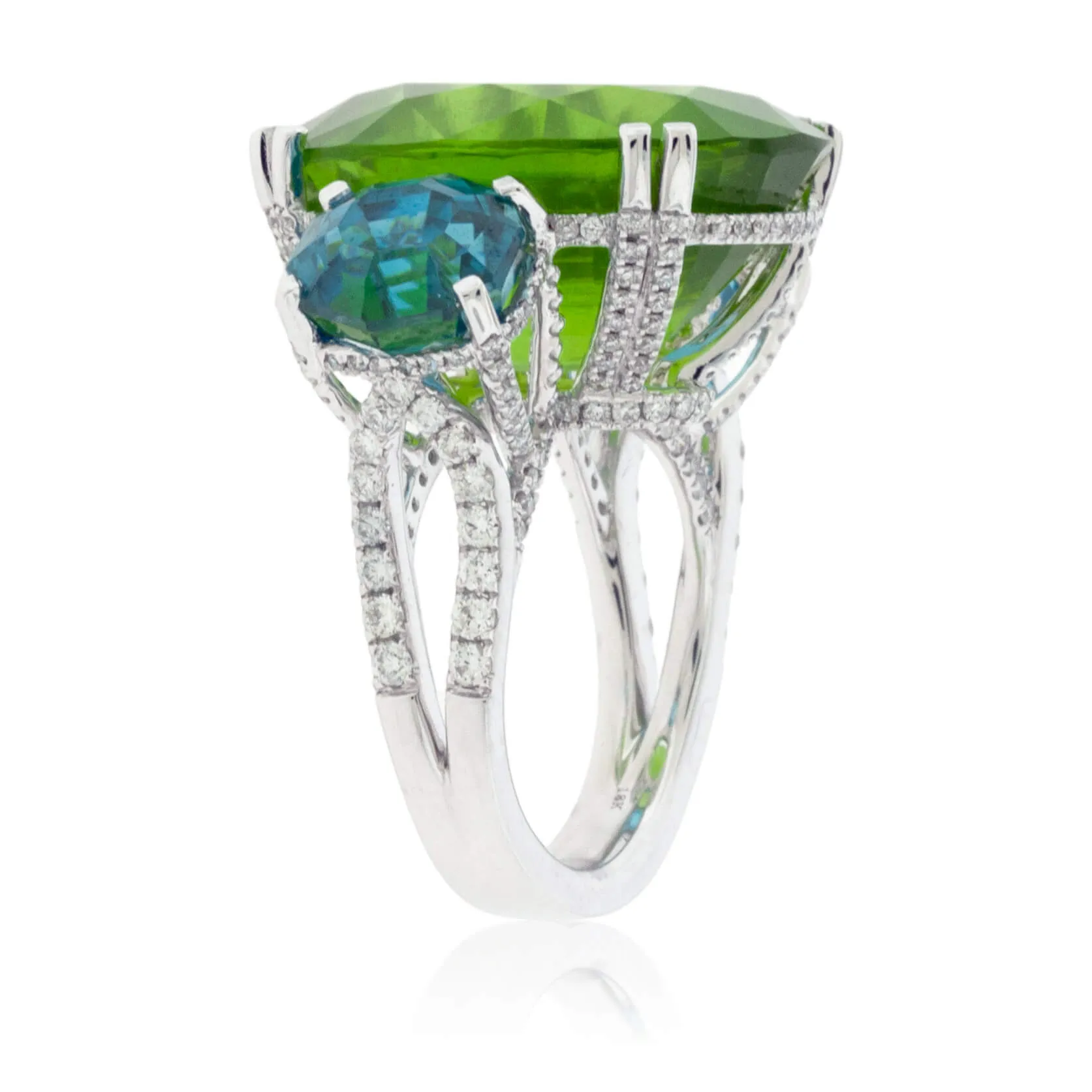 Oval Peridot & Oval Blue Zircon Cocktail Ring