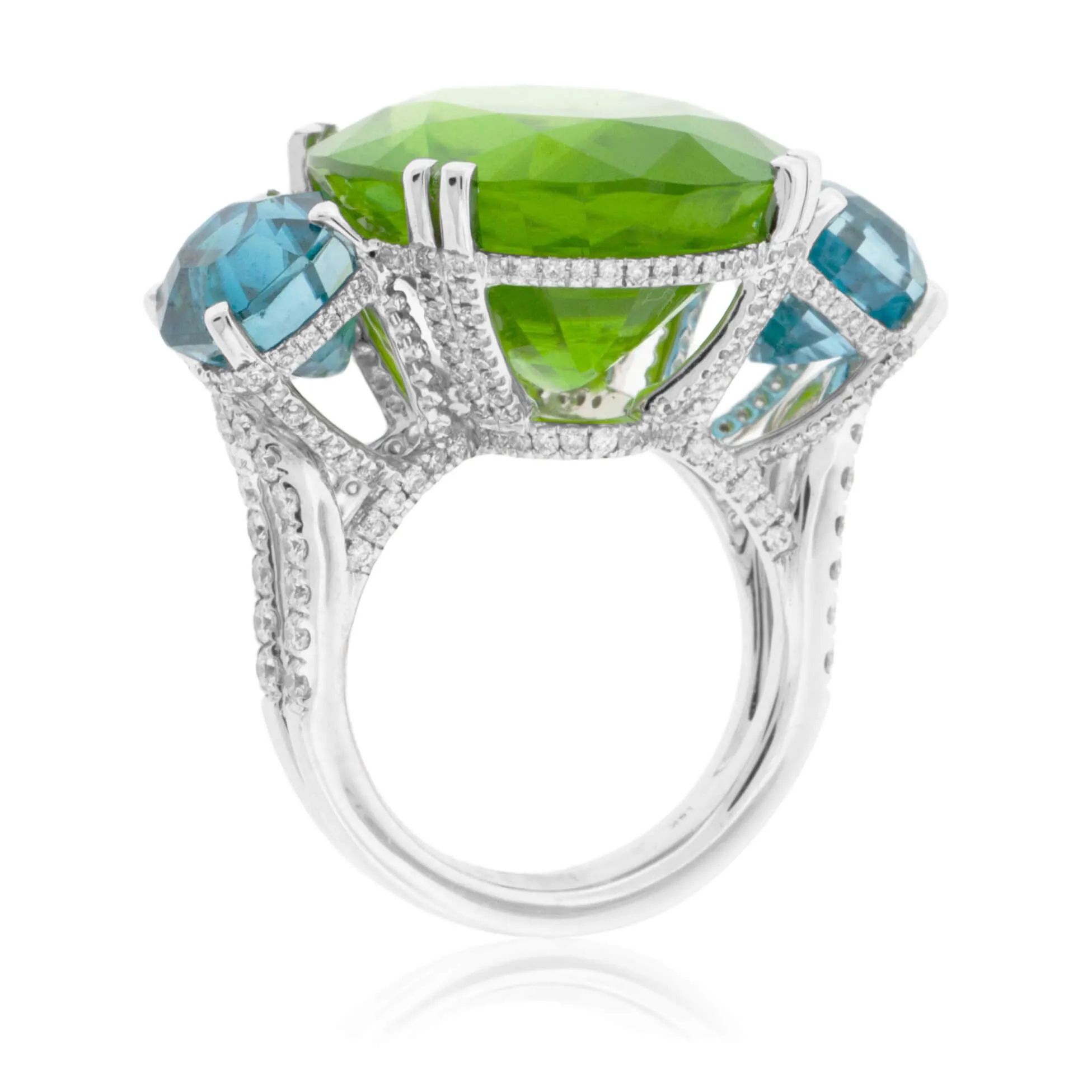 Oval Peridot & Oval Blue Zircon Cocktail Ring