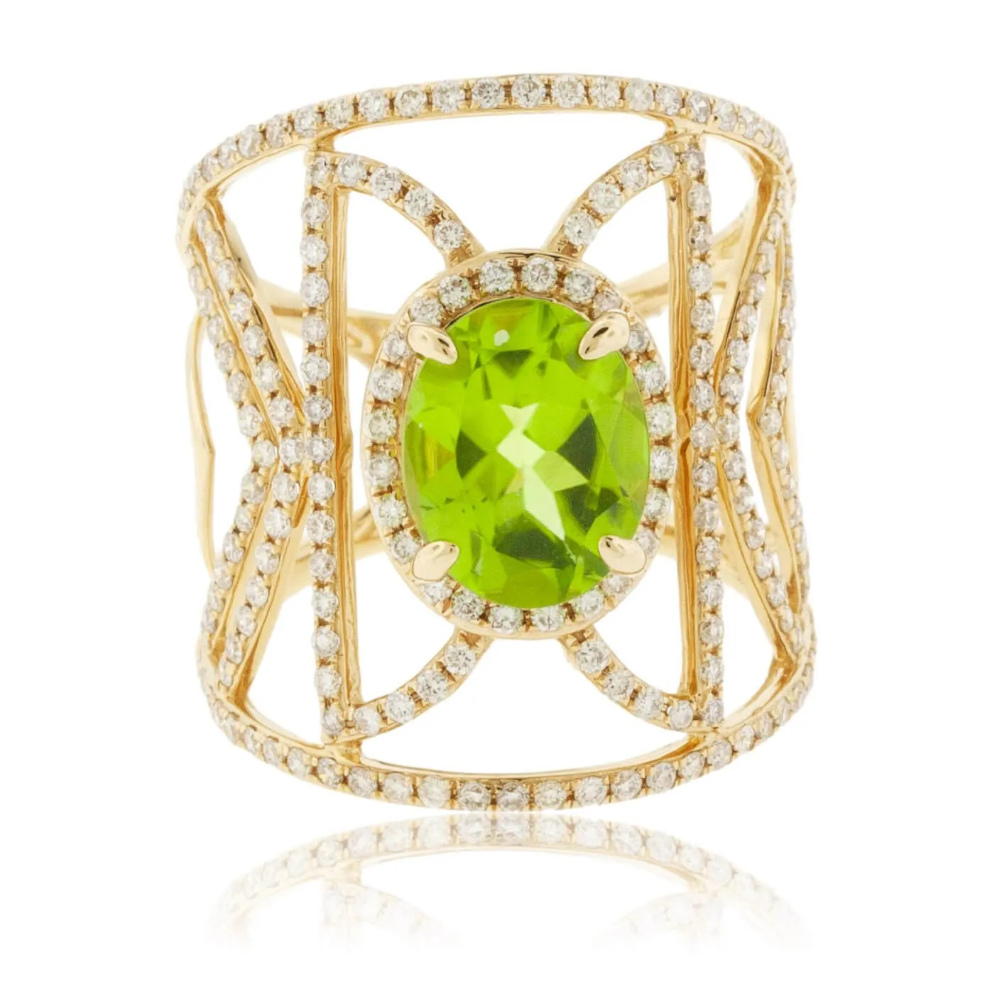 Oval Peridot & Wide Vintage Inspired Diamond Ring