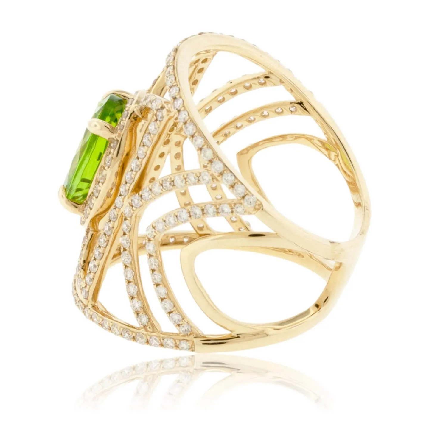 Oval Peridot & Wide Vintage Inspired Diamond Ring