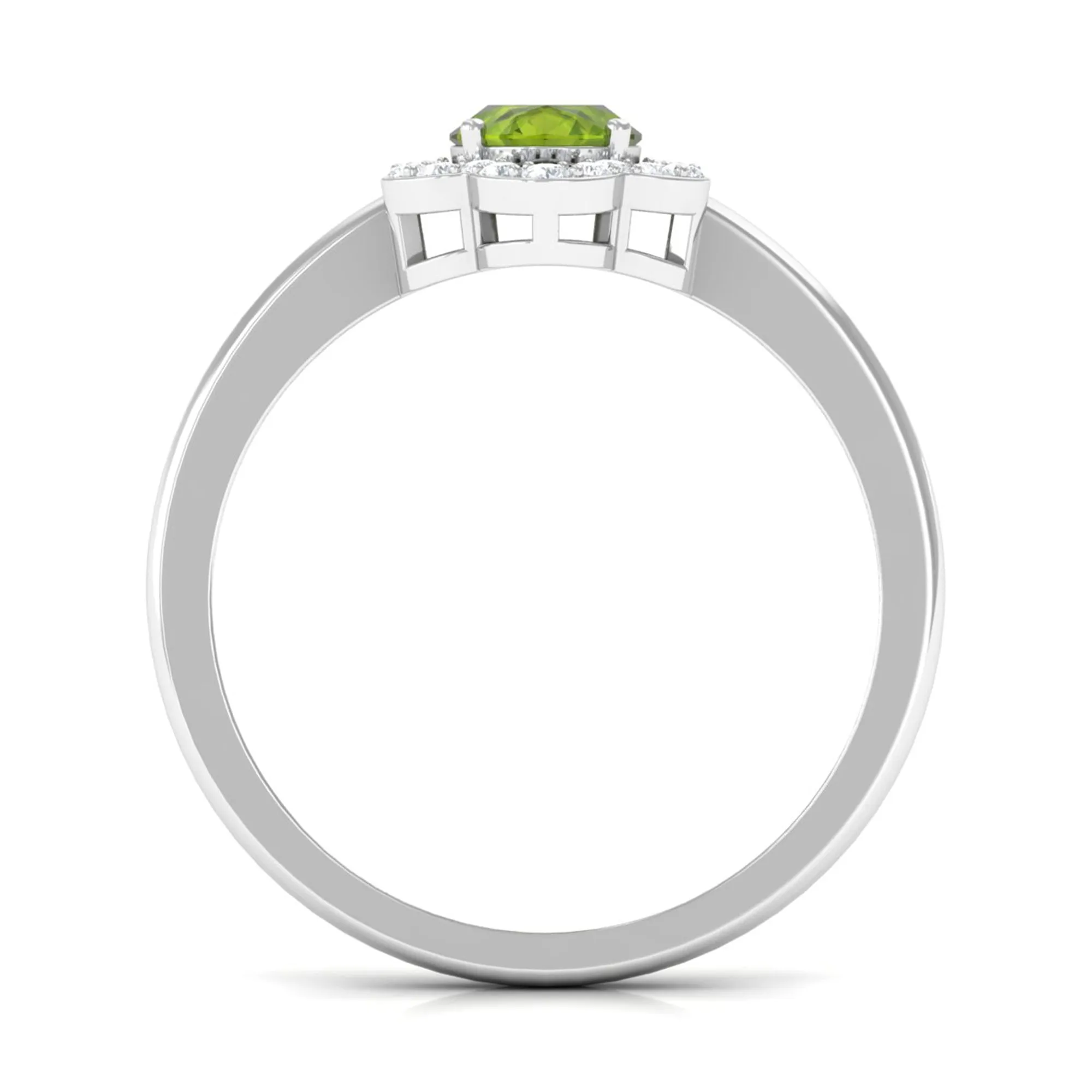 Oval Peridot Cocktail Flower Ring with Diamond