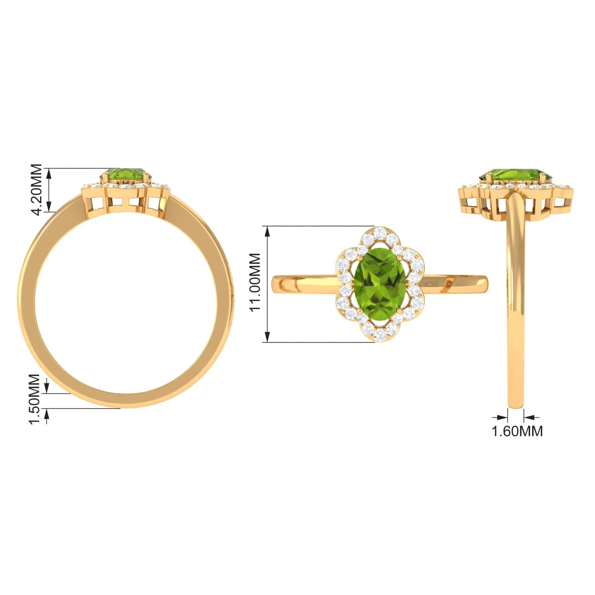 Oval Peridot Cocktail Flower Ring with Diamond
