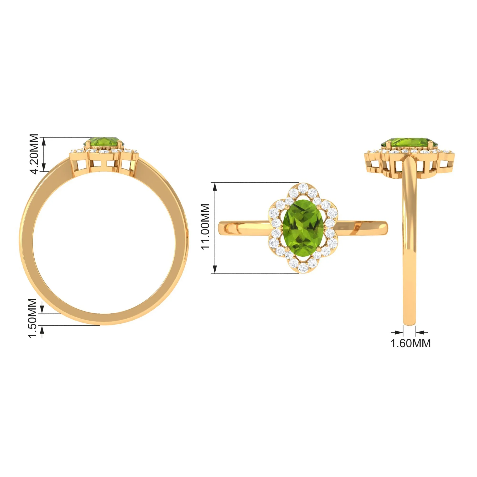 Oval Peridot Cocktail Flower Ring with Diamond