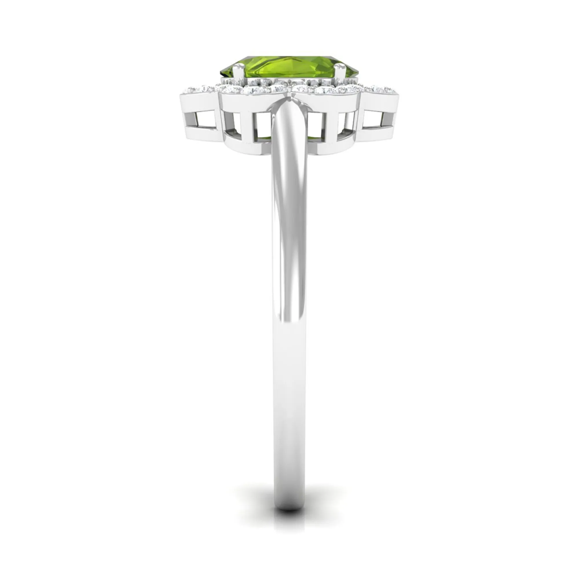 Oval Peridot Cocktail Flower Ring with Diamond