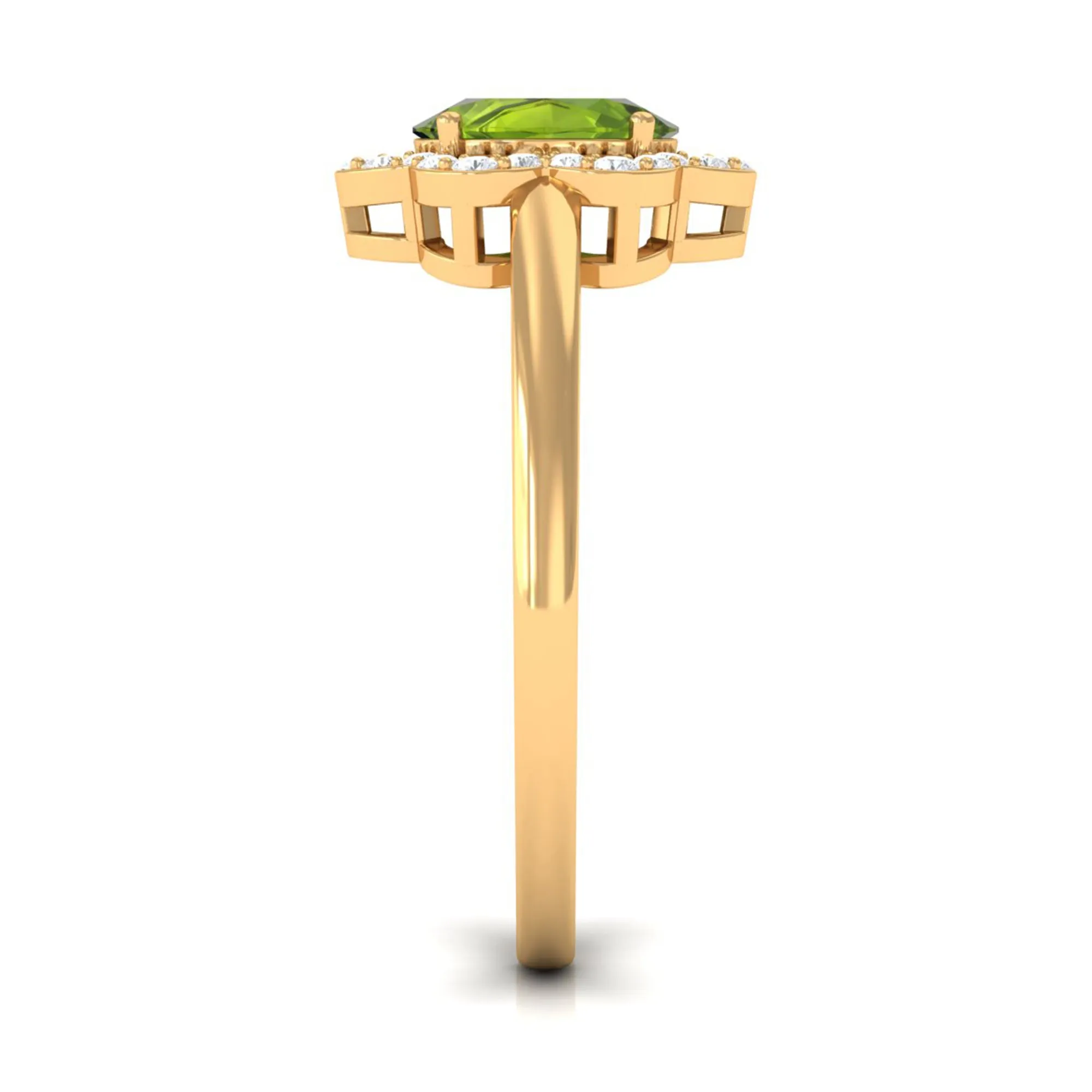 Oval Peridot Cocktail Flower Ring with Diamond