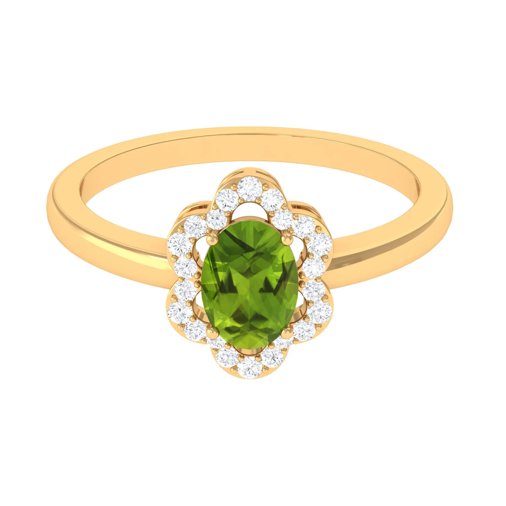 Oval Peridot Cocktail Flower Ring with Diamond