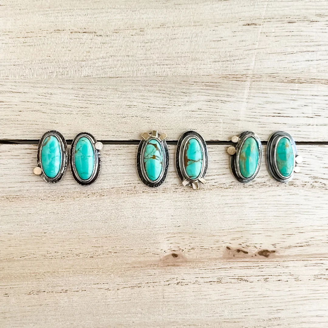Oval Tyrone Turquoise Asymmetric Post Earrings with 18k Gold Accent - ANGELA 3