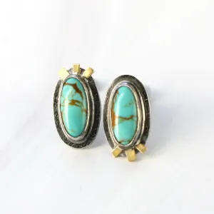Oval Tyrone Turquoise Asymmetric Post Earrings with 18k Gold Accent - ANGELA 3