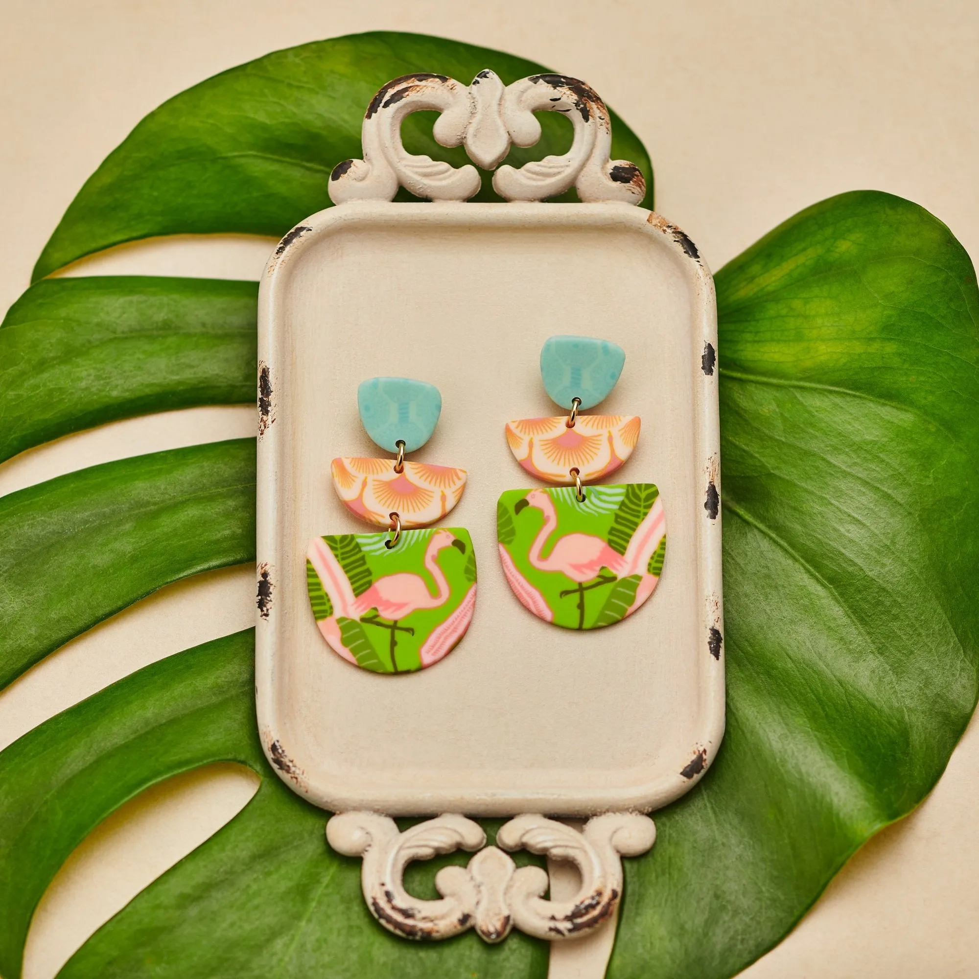 Palm Beach Triple Clay Bezel Post Earrings