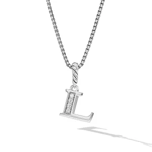 Pave Initial Pendant Necklace in Sterling Silver with Diamond L