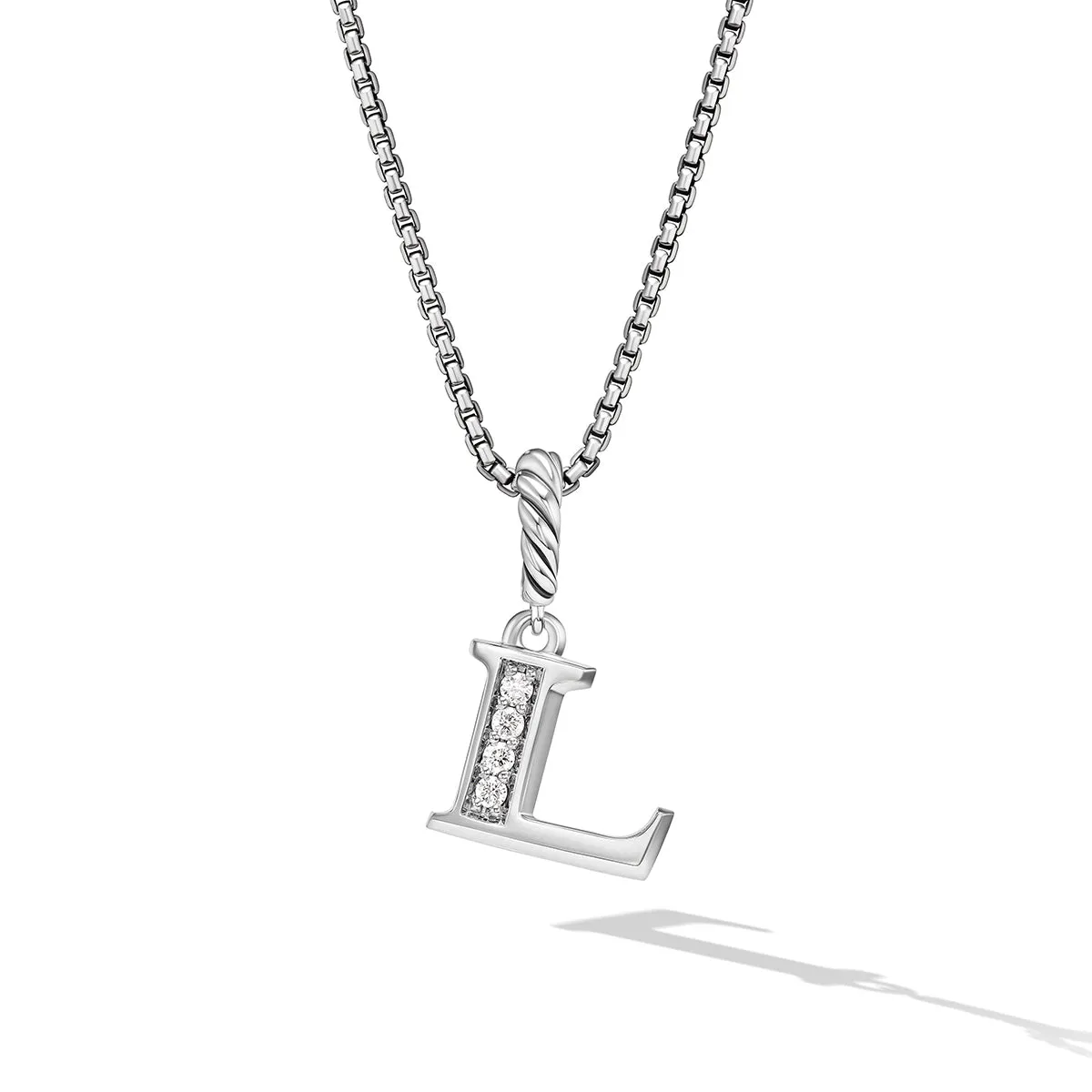 Pave Initial Pendant Necklace in Sterling Silver with Diamond L
