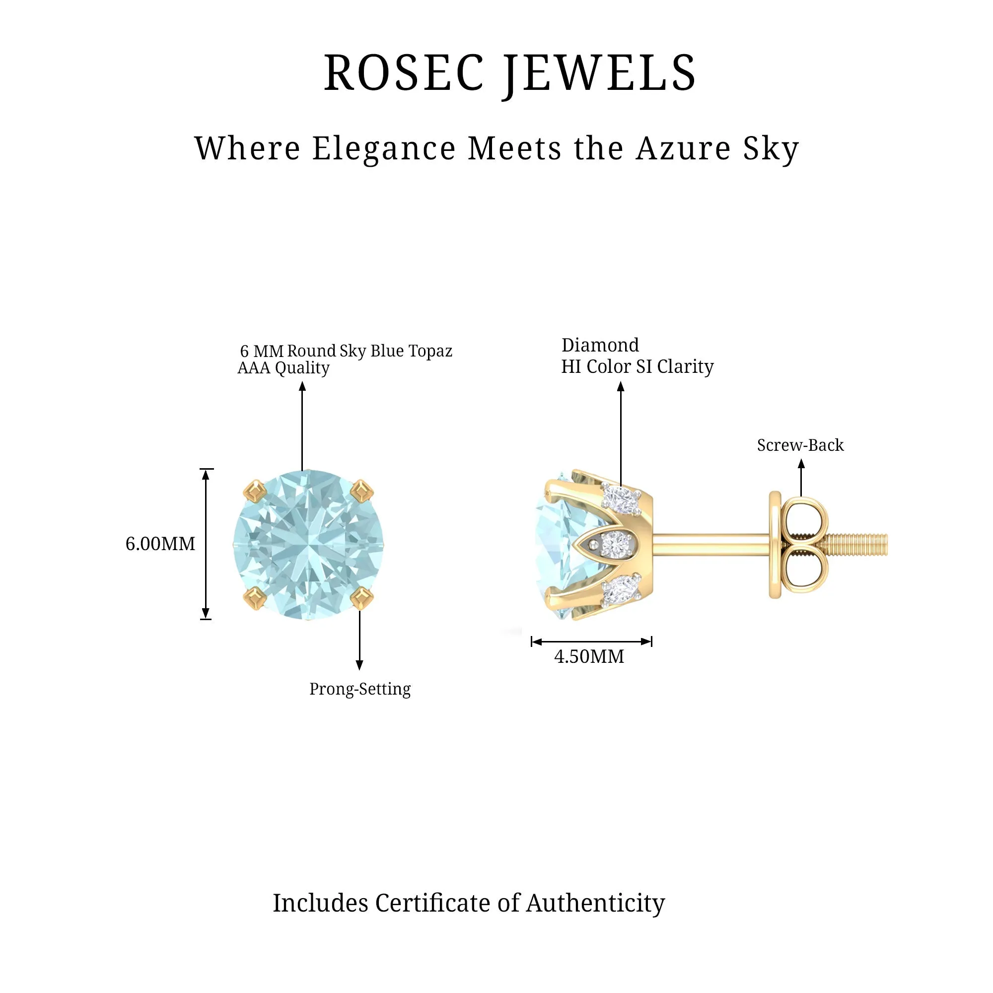Peg Head Set Sky Blue Topaz and Diamond Solitaire Stud Earrings