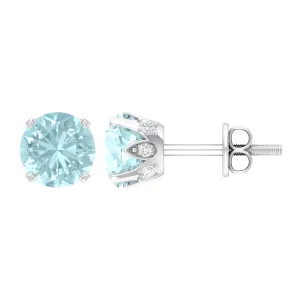 Peg Head Set Sky Blue Topaz and Diamond Solitaire Stud Earrings