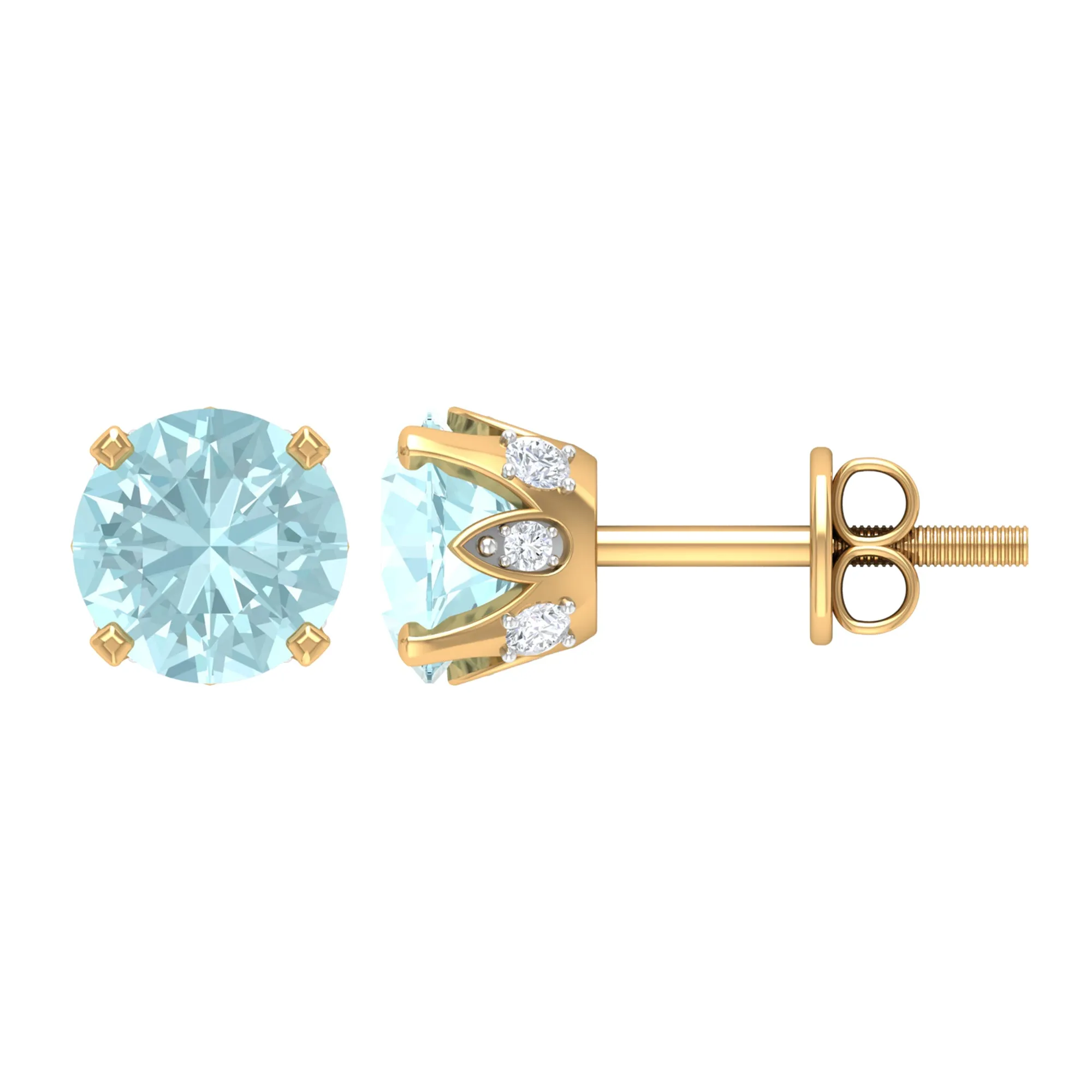 Peg Head Set Sky Blue Topaz and Diamond Solitaire Stud Earrings