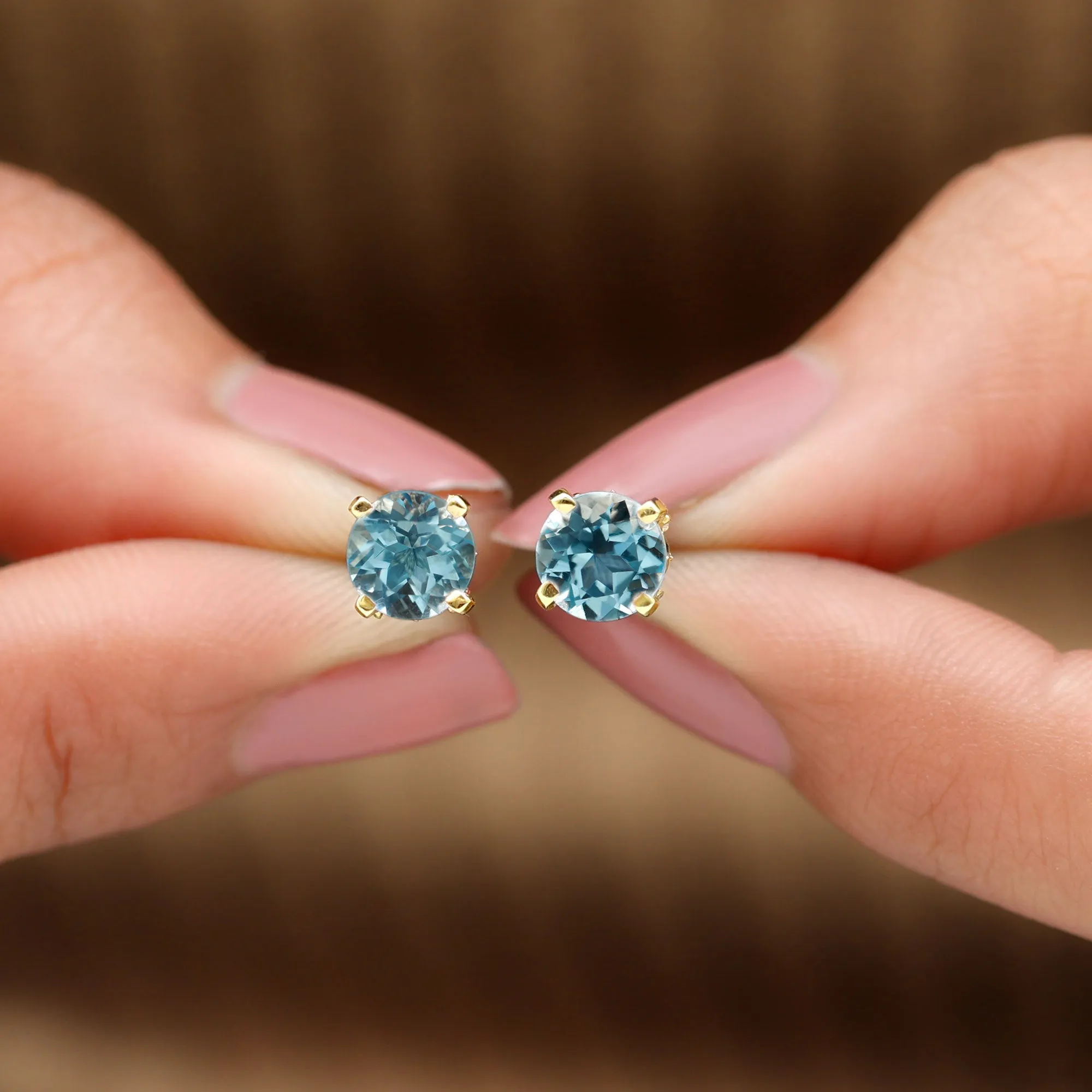 Peg Head Set Sky Blue Topaz and Diamond Solitaire Stud Earrings