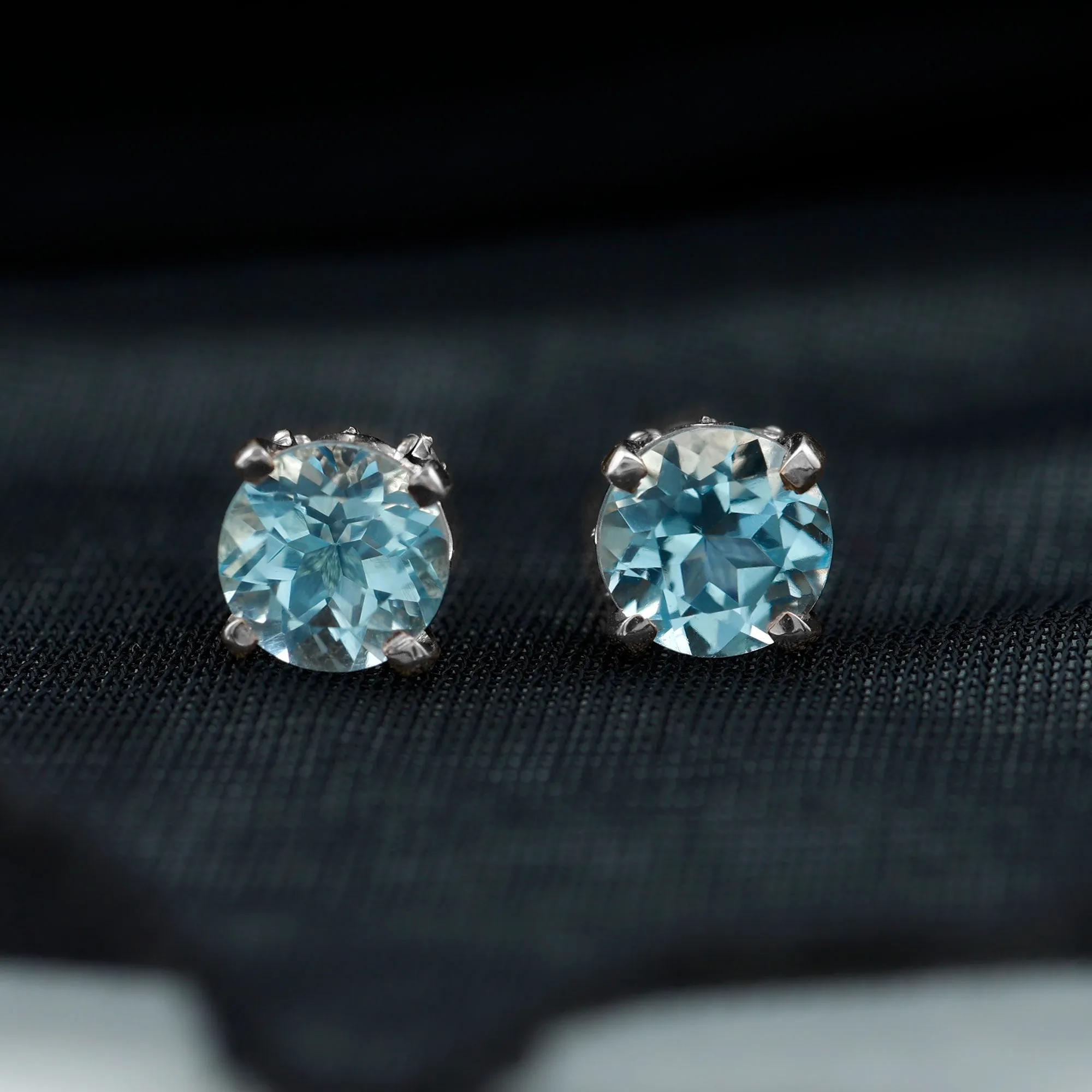 Peg Head Set Sky Blue Topaz and Diamond Solitaire Stud Earrings