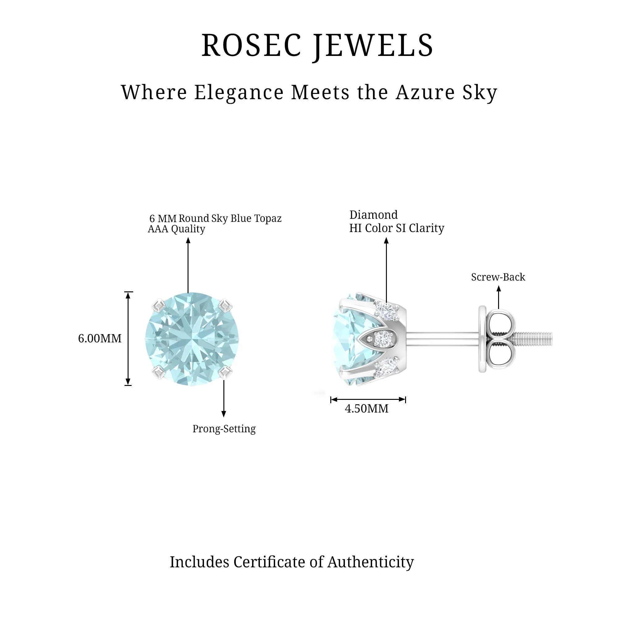 Peg Head Set Sky Blue Topaz and Diamond Solitaire Stud Earrings