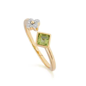 Peridot & Diamant Quatrefoil Ring in 9ct Gelb Gold
