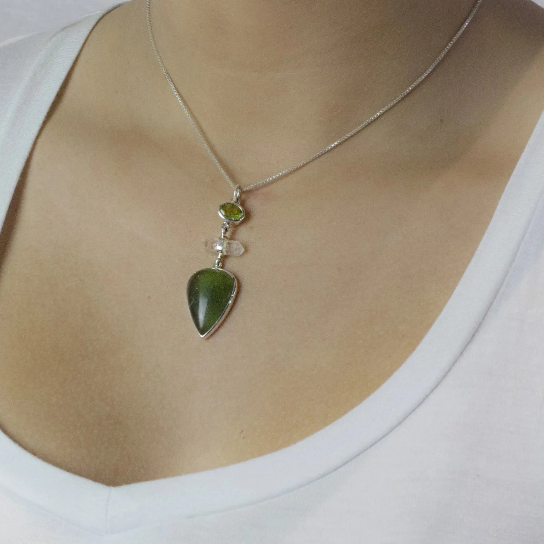 Peridot, Laser Quartz, and Jade Necklace