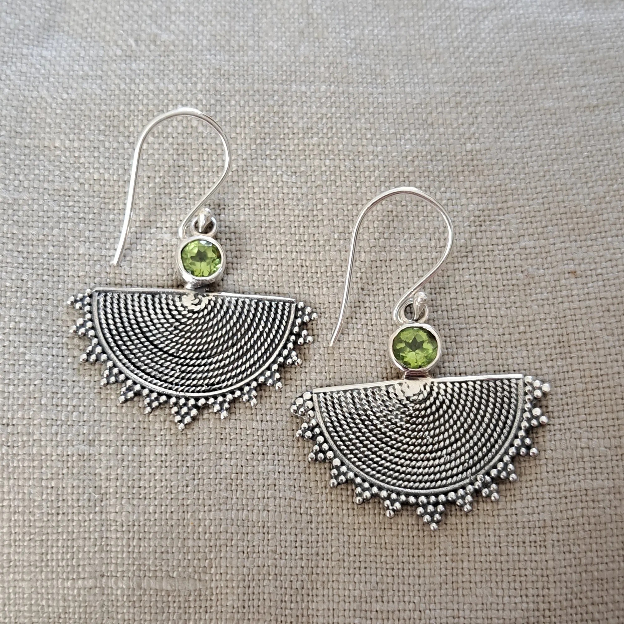 Peridot Mandala .925 Sterling Silver Drop Earrings