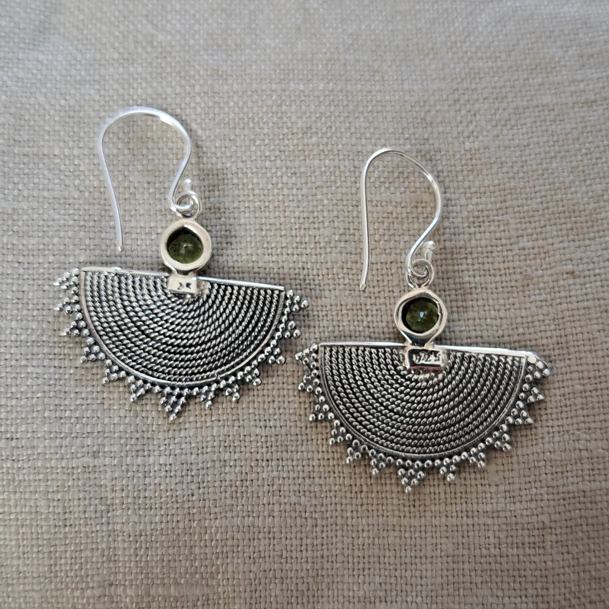 Peridot Mandala .925 Sterling Silver Drop Earrings