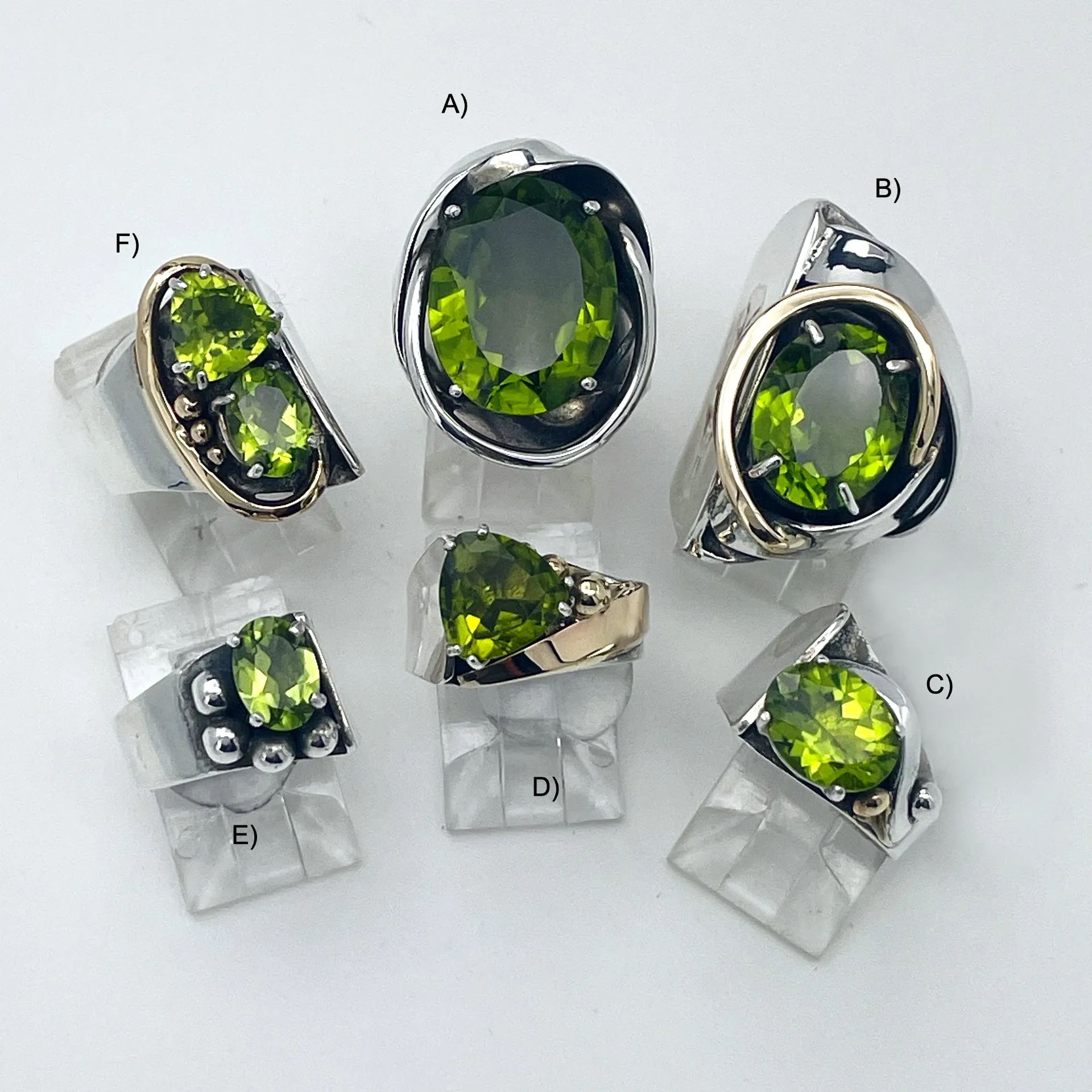 Peridot Silver & Gold Rings