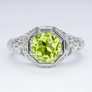 PERIDOT STERLING SILVER RING VINTAGE STYLE ART DECO FILIGREE SOLITAIRE ROUND CUT