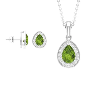 Peridot Teardrop Jewelry Set with Moissanite Halo