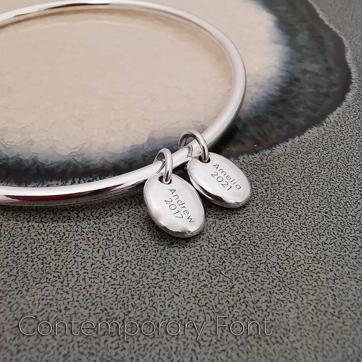 Personalised Pebble Silver Charm Bangle